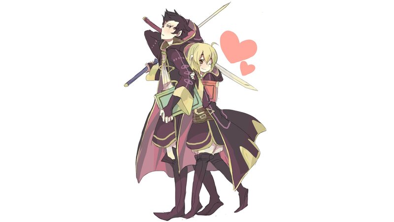 Two Anime Characters — Purple, Playful, Swords