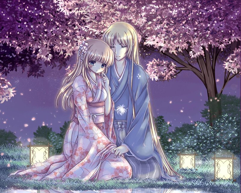 Two Anime Characters — Purple, Serene, Night