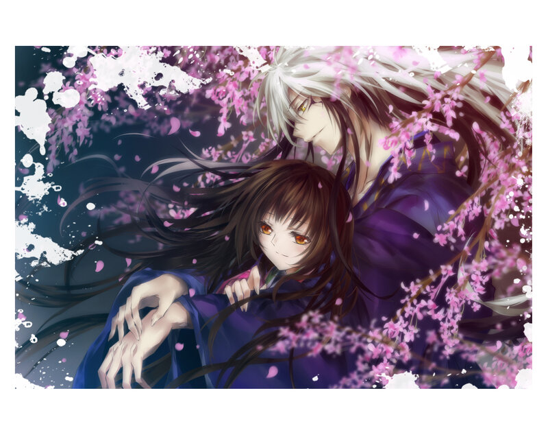 Two Anime Characters — Purple, Serene, Spring, Cherry Blossoms