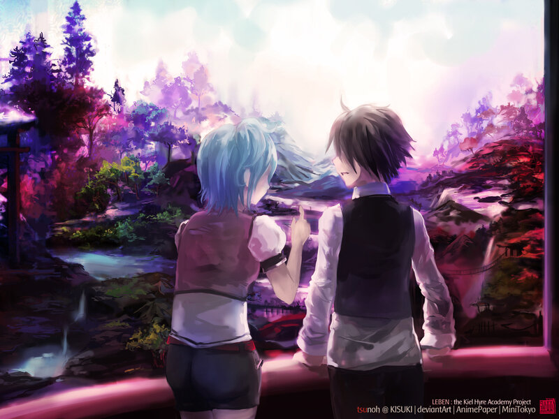 Two Anime Characters — Purple, Serene, Sunset, Digital Art
