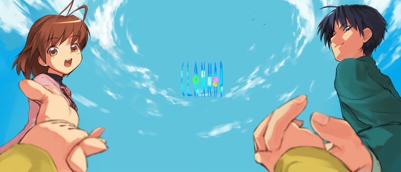 Two Anime Characters Reaching — Blue