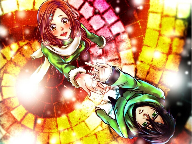 Two Anime Characters Reaching — Green