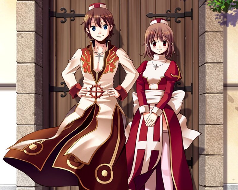 Two Anime Characters — Red, Calm, Afternoon, Door
