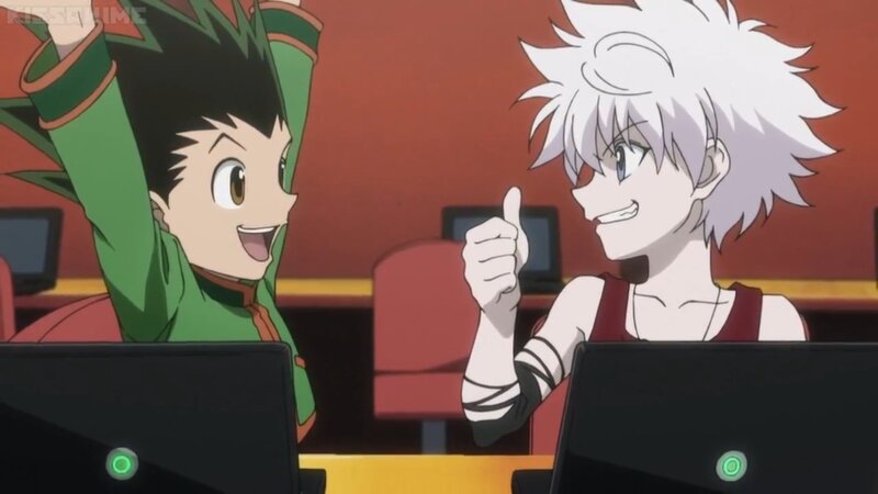Two Anime Characters — Red, Cheerful, Laptops