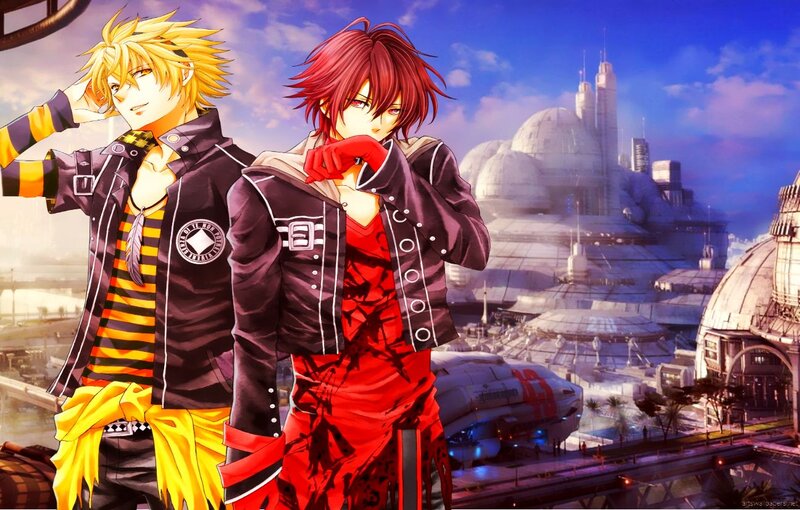 Two Anime Characters — Red, Dramatic, Afternoon, Cityscape