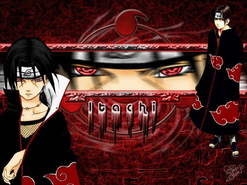 Two Anime Characters — Red, Dramatic, Akatsuki Cloak, Red Eyes