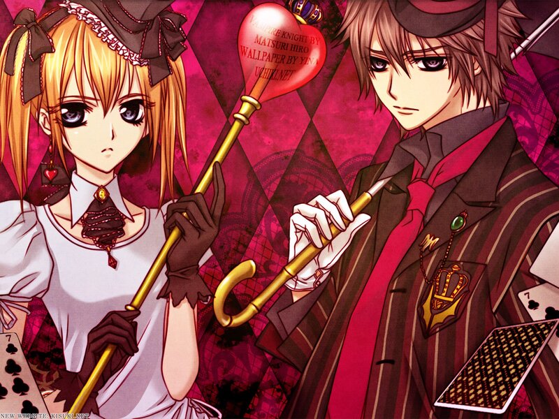 Two Anime Characters — Red, Dramatic, Cards, Canes, Clothing