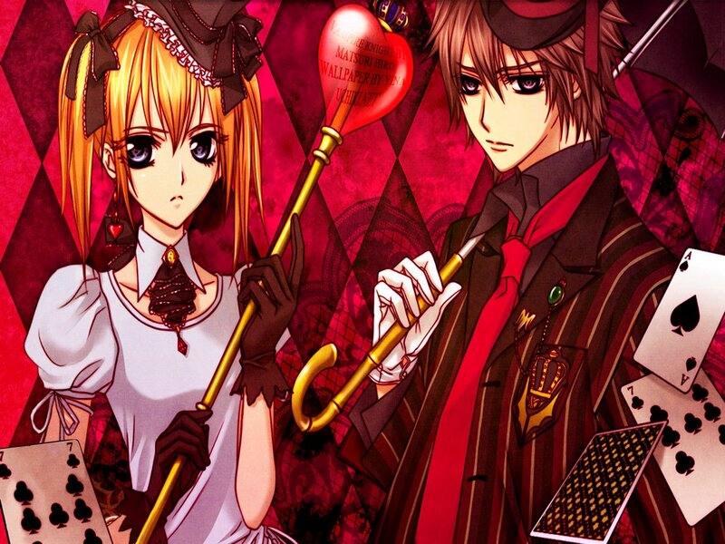 Two Anime Characters — Red, Dramatic, Cards, Canes, Hat
