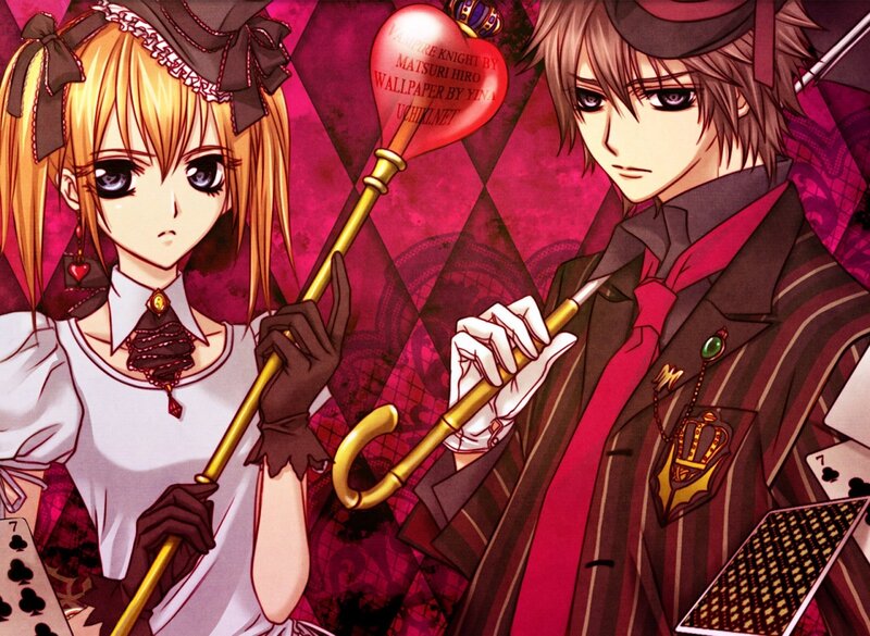 Two Anime Characters — Red, Dramatic, Cards, Canes