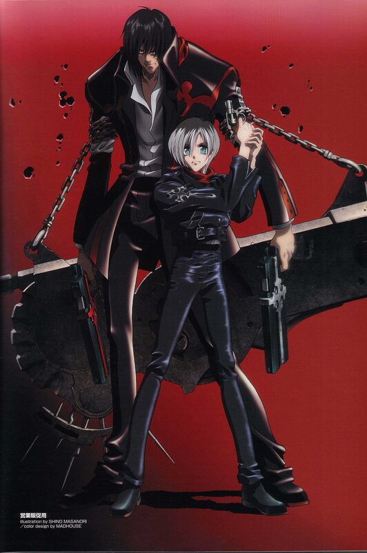 Two Anime Characters — Red, Dramatic, Chains, Guns