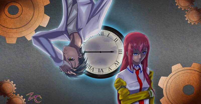 Two Anime Characters — Red, Dramatic, Clock