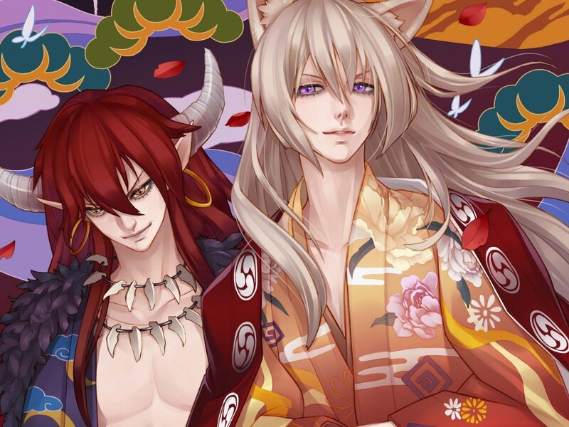 Two Anime Characters — Red, Dramatic, Horns