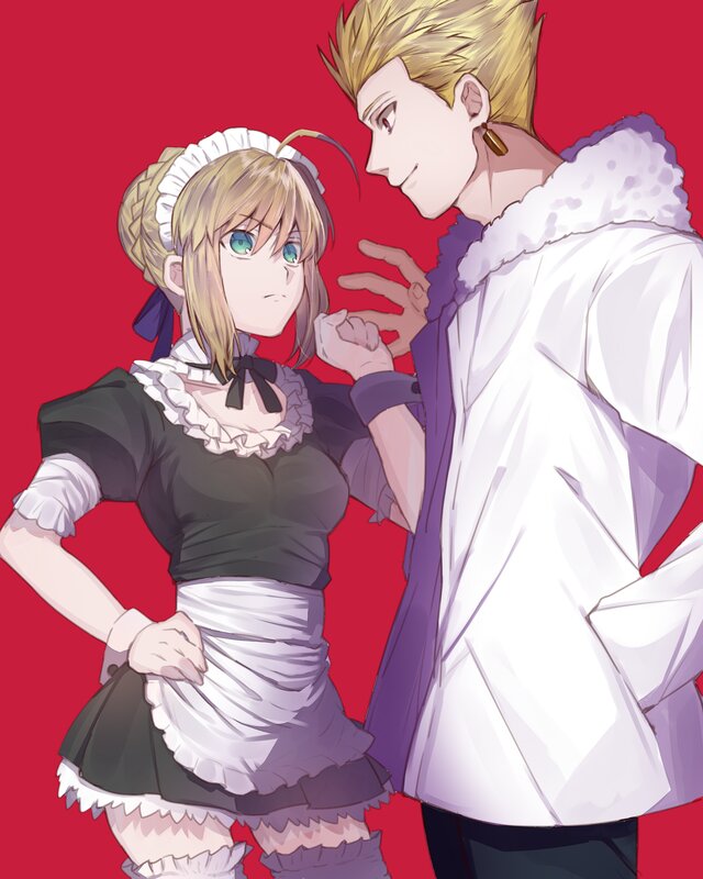 Two Anime Characters — Red, Dramatic, Maid Outfit