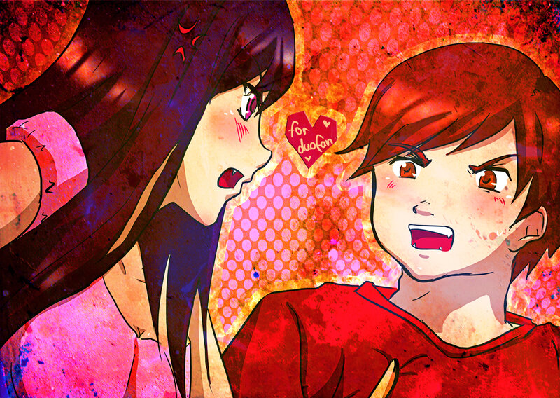 Two Anime Characters — Red, Dramatic, Manga, Heart