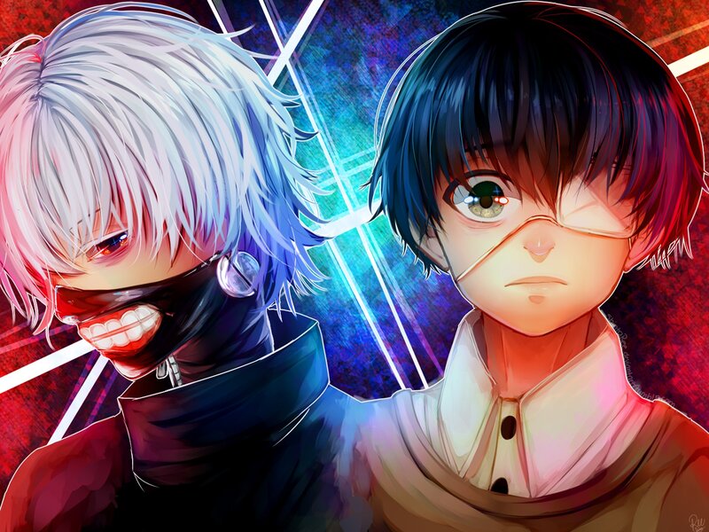 Two Anime Characters — Red, Dramatic, Mask