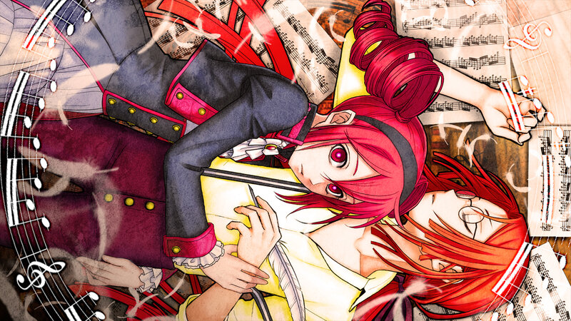 Two Anime Characters — Red, Dramatic, Music Sheets