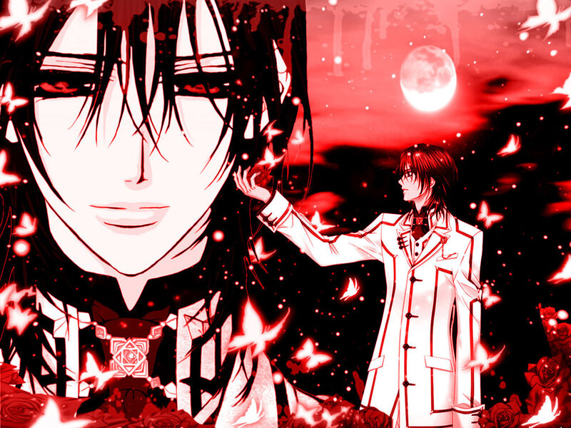 Two Anime Characters — Red, Dramatic, Night, Butterflies