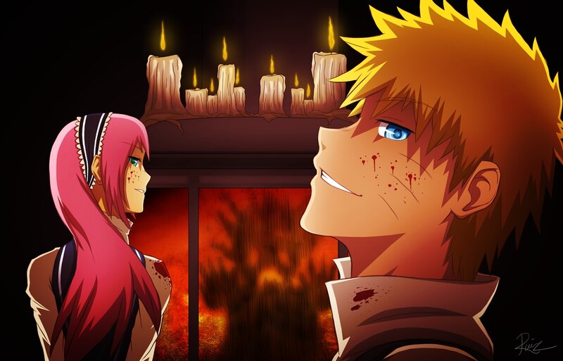 Two Anime Characters — Red, Dramatic, Night, Candles