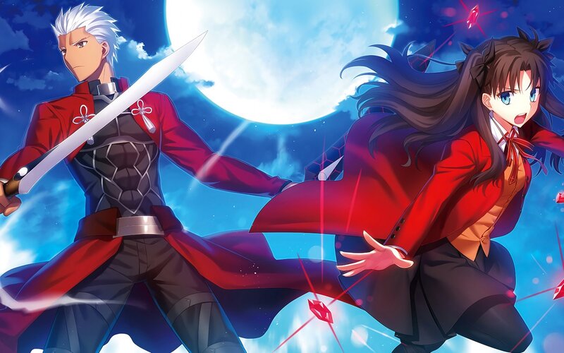 Two Anime Characters — Red, Dramatic, Night, Sword