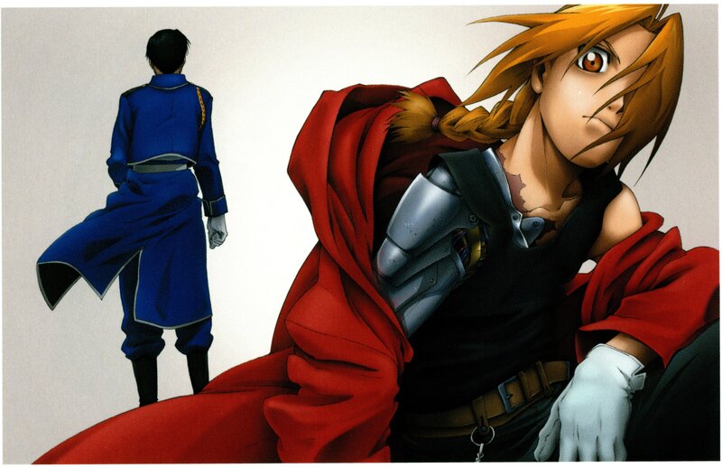 Two Anime Characters — Red, Dramatic, Red Cloak, Blue Coat