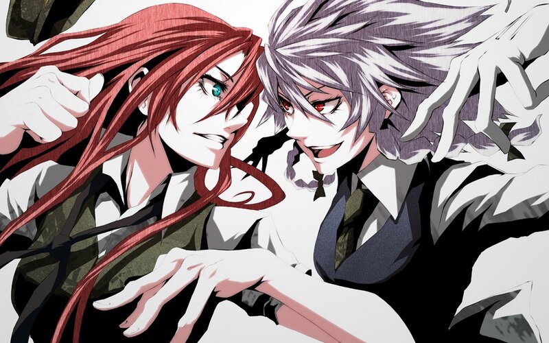 Two Anime Characters — Red, Dramatic, Red Hair, Silver Hair