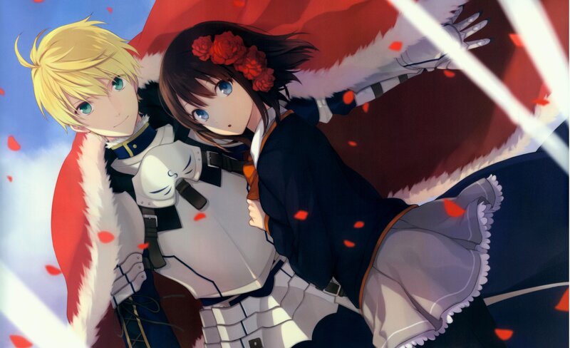 Two Anime Characters — Red, Dramatic, Red Rose Petals