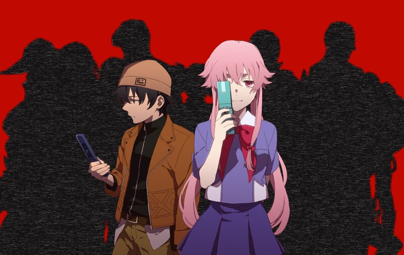 Two Anime Characters — Red, Dramatic, Silhouettes, Smartphones