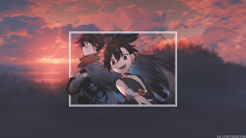 Two Anime Characters — Red, Dramatic, Sunset, Forest