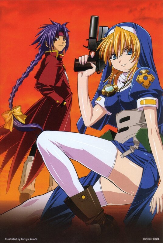 Two Anime Characters — Red, Dramatic, Sunset, Gun
