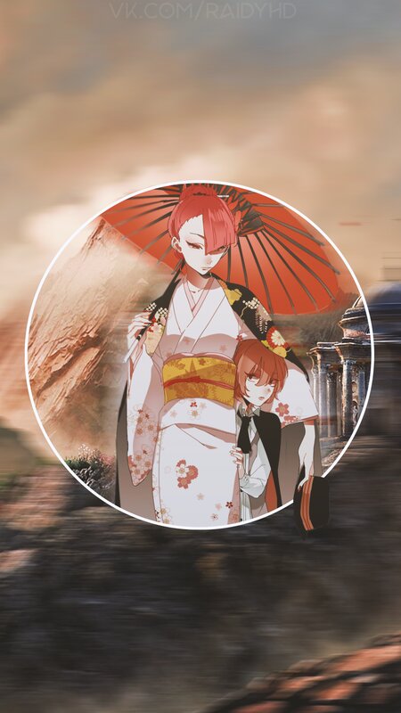 Two Anime Characters — Red, Dramatic, Sunset, Kimono
