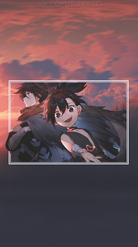 Two Anime Characters — Red, Dramatic, Sunset, Sky, Sword