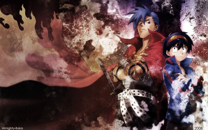 Two Anime Characters — Red, Dramatic, Sword, Fire