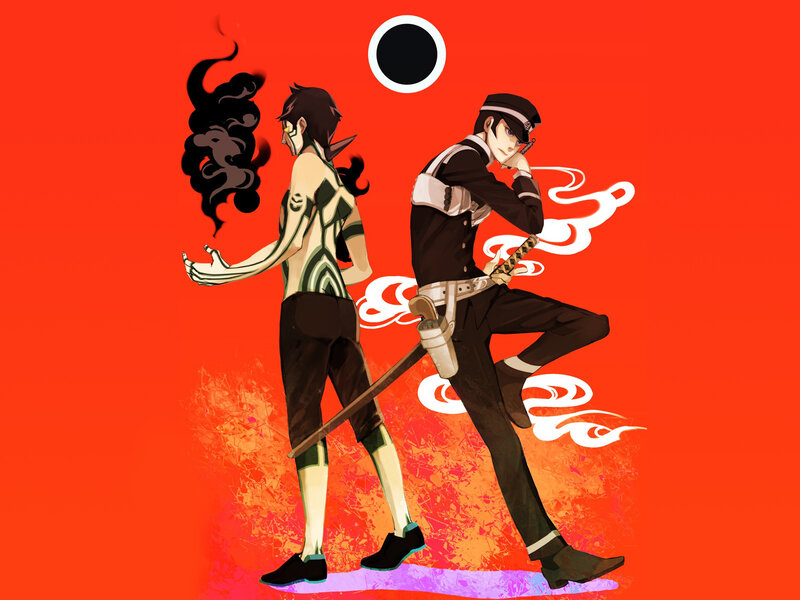 Two Anime Characters — Red, Dramatic, Sword, Smoke