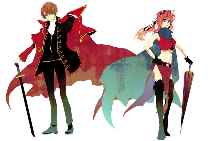 Two Anime Characters — Red, Dramatic, Sword, Umbrella