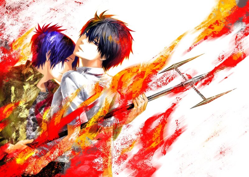 Two Anime Characters — Red, Dramatic, Trident