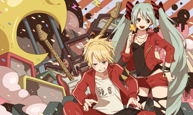 Two Anime Characters — Red, Energetic, Guitars