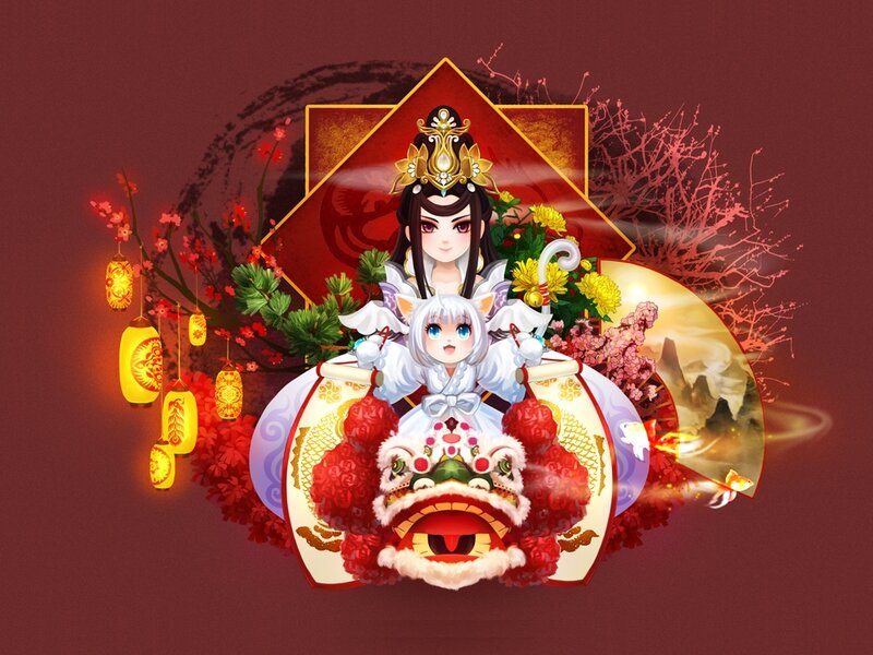 Two Anime Characters — Red, Festive, Spring