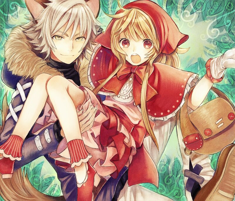 Two Anime Characters — Red, Playful, Fox Ears