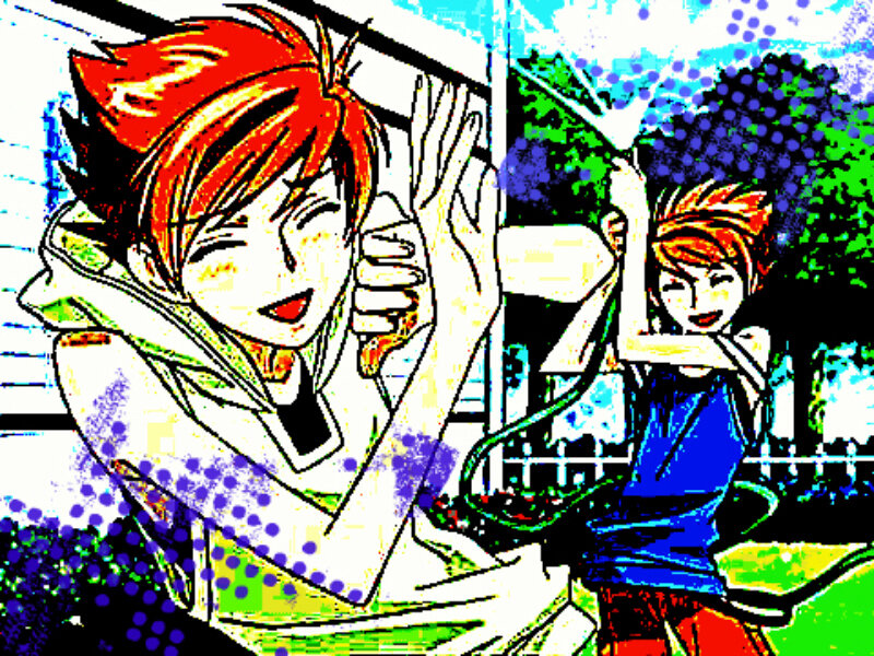 Two Anime Characters — Red, Playful