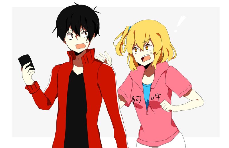 Two Anime Characters — Red, Surprised