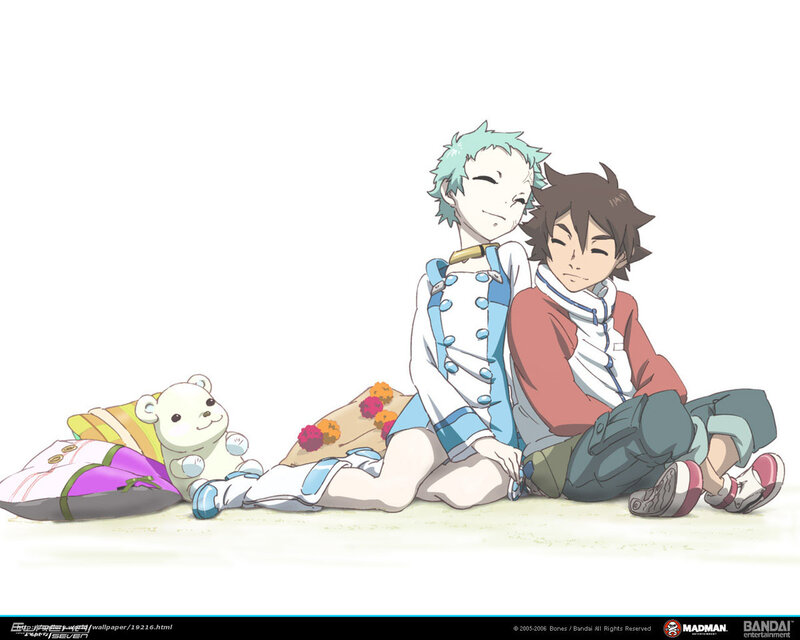 Two anime characters resting together