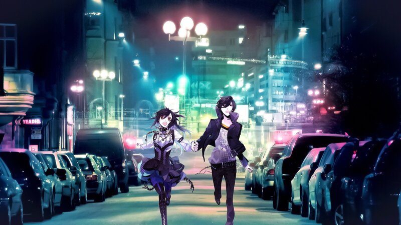 Two Anime Characters Running — Blue, Dramatic