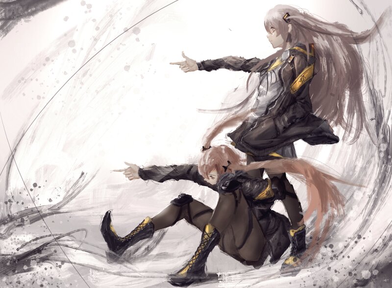 Two Anime Characters Running — Gray