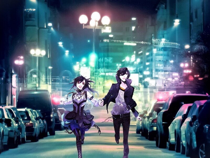Two Anime Characters Running — Purple