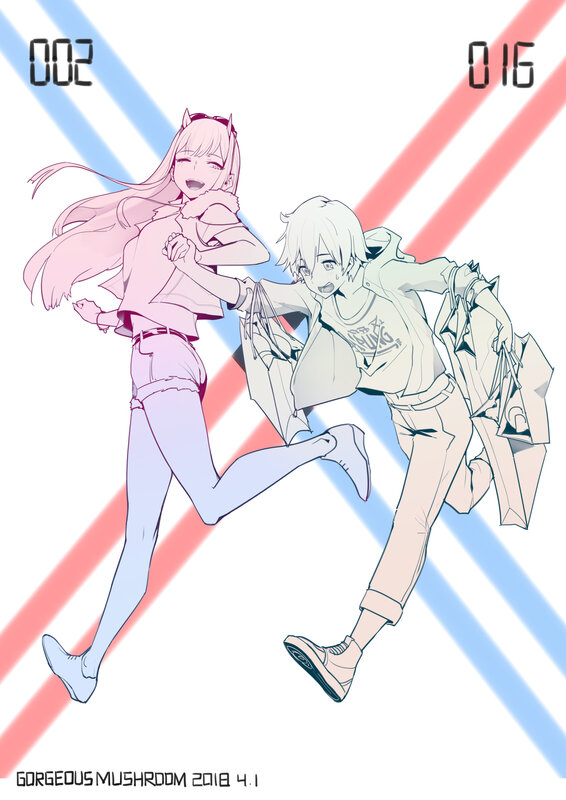 Two Anime Characters Running — White