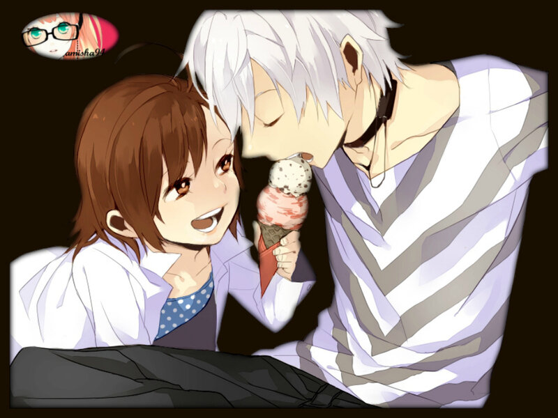 Two Anime Characters Sharing Ice Cream