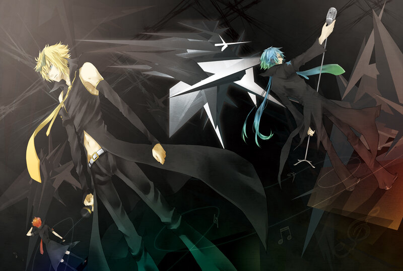 Two Anime Characters Singing — Black