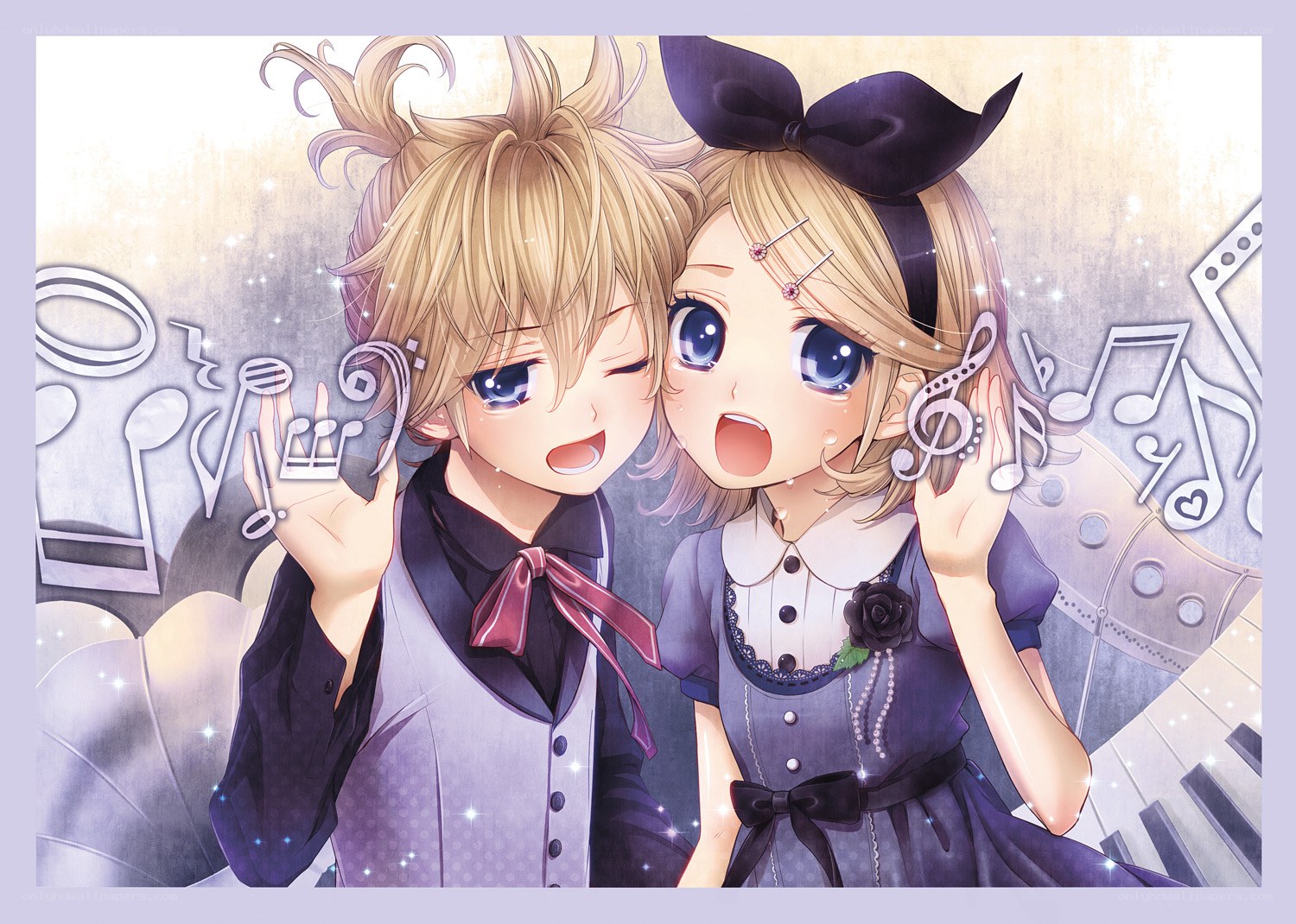 Two anime characters singing together