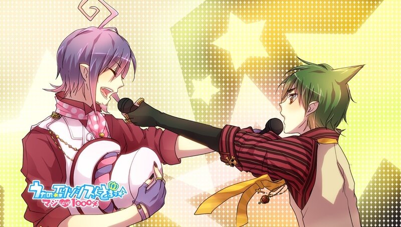 Two anime characters singing together
