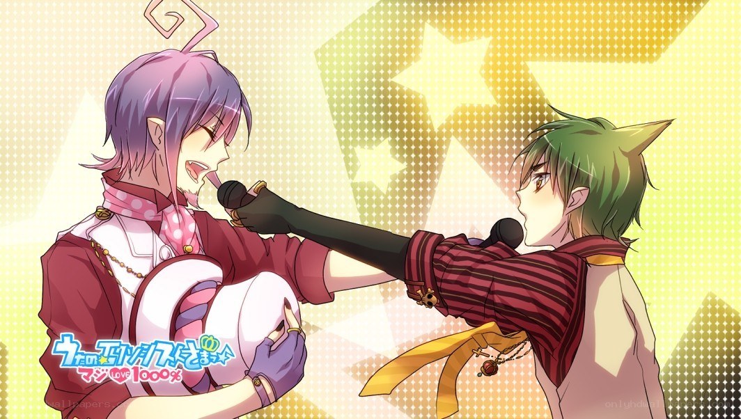 Two anime characters singing together